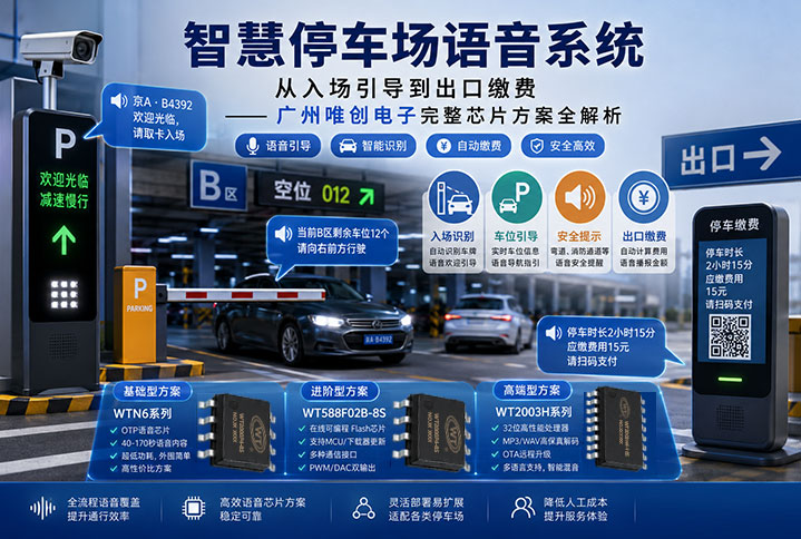 智慧停车场语音系统怎么部署？从入场引导到出口缴费，广州唯创电子完整芯片方案全解析