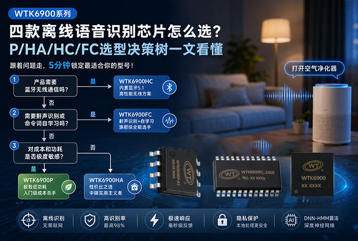 WTK6900四款离线语音识别芯片怎么选？P/HA/HC/FC选型决策树一文看懂