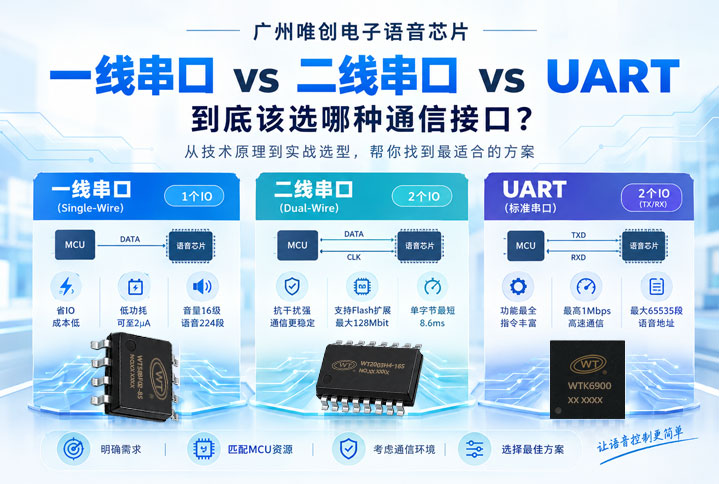 广州唯创电子语音芯片一线串口 vs 二线串口 vs UART：到底该选哪种通信接口？