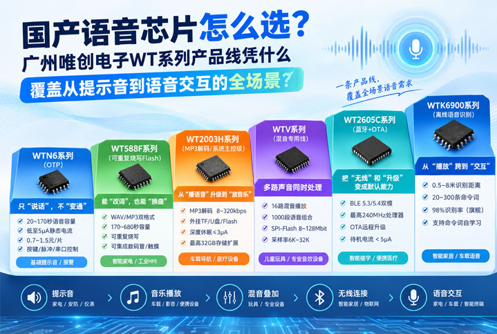 国产语音芯片怎么选？广州唯创电子WT系列产品线凭什么覆盖从提示音到语音交互的全场景？